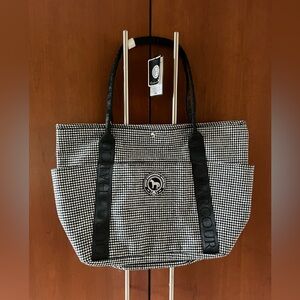 NWT Harcour Equestrian Cyr Black and White Houndstooth Tote Bag with DIHP Logo